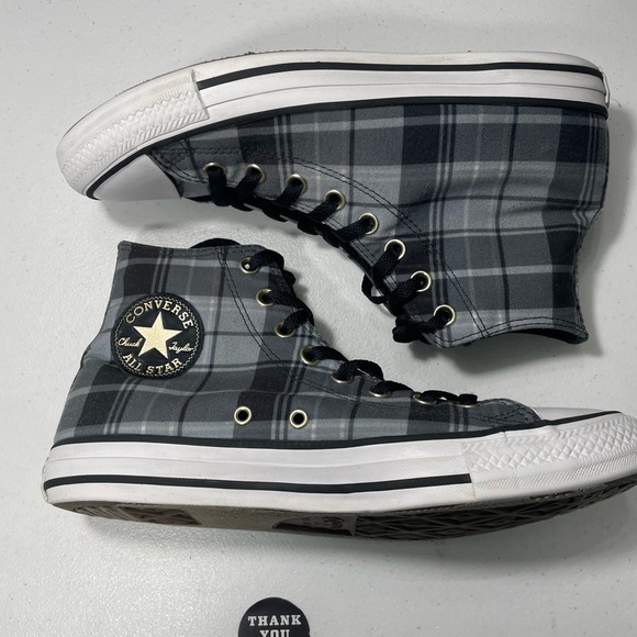Converse Chuck Taylor All Star Black and Gray Plaid High-Top Sneakers 10 SB-BQ - Picture 6 of 10